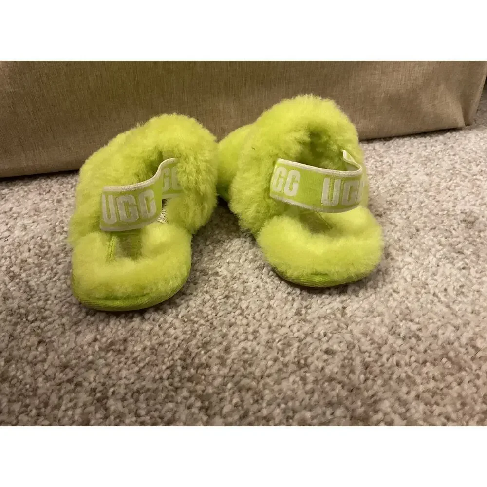 Ugg Fluff Key Lime Oh Yeah Fur Slingback Baby Infant Slippers, 6